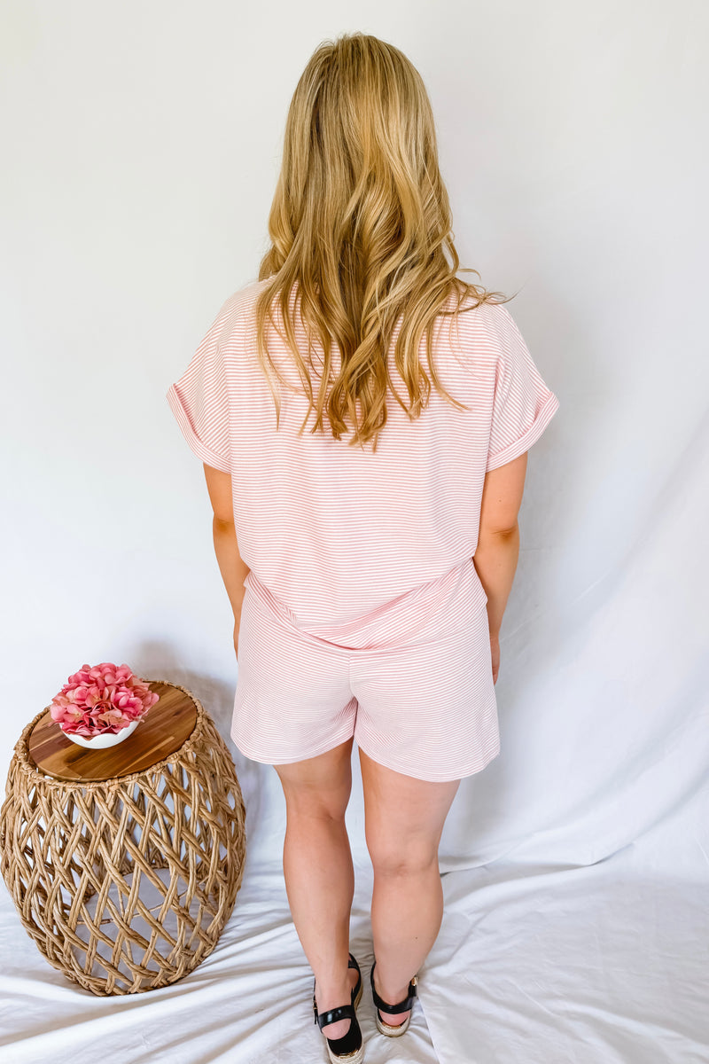 Fun Day Striped Top & Short Set - Dusty Pink
