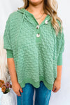 Small Town Textured Henley Pullover - Green