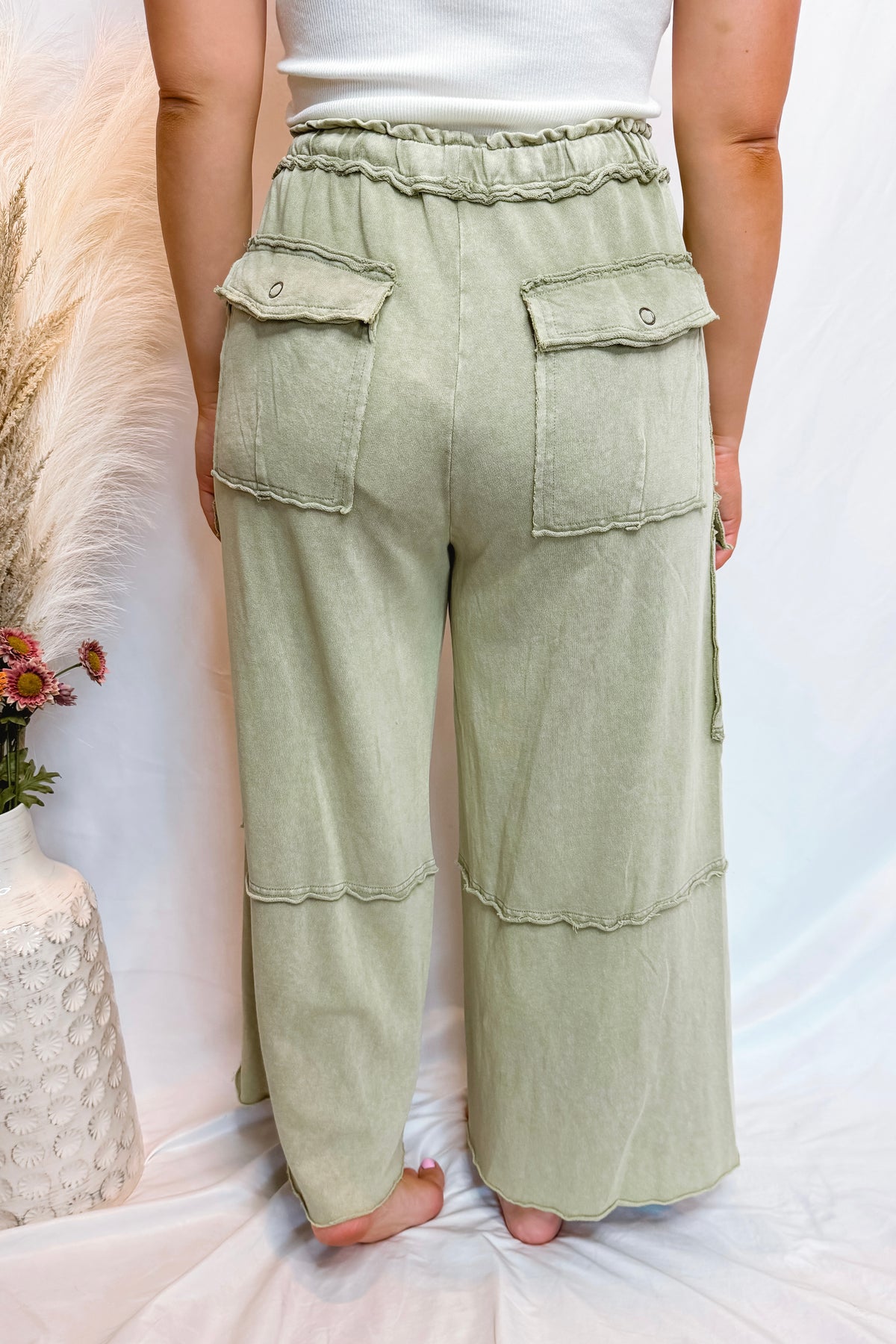 Madison Wide Leg Cargo Pants - Faded Olive