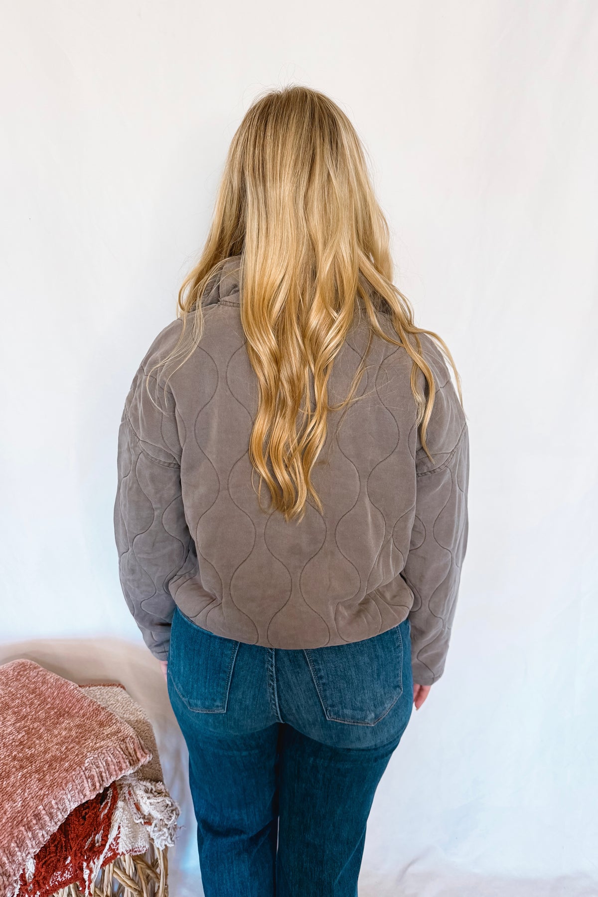 London Quilted Front Tie Jacket - Charcoal