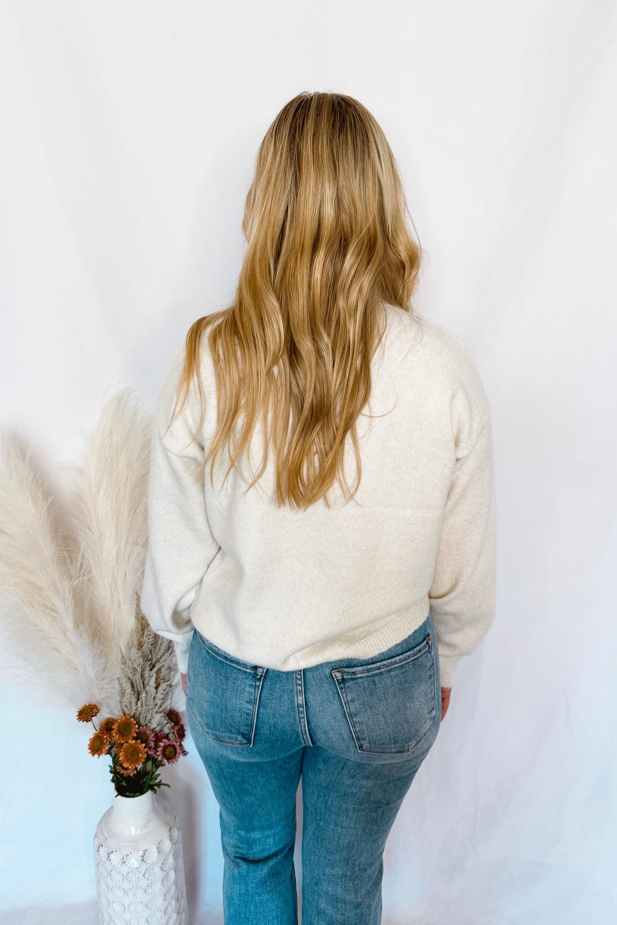 Warm Flower Mock Neck Sweater - Ivory