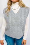 Nice Try Cable Knit V-Neck Sweater Vest - Grey