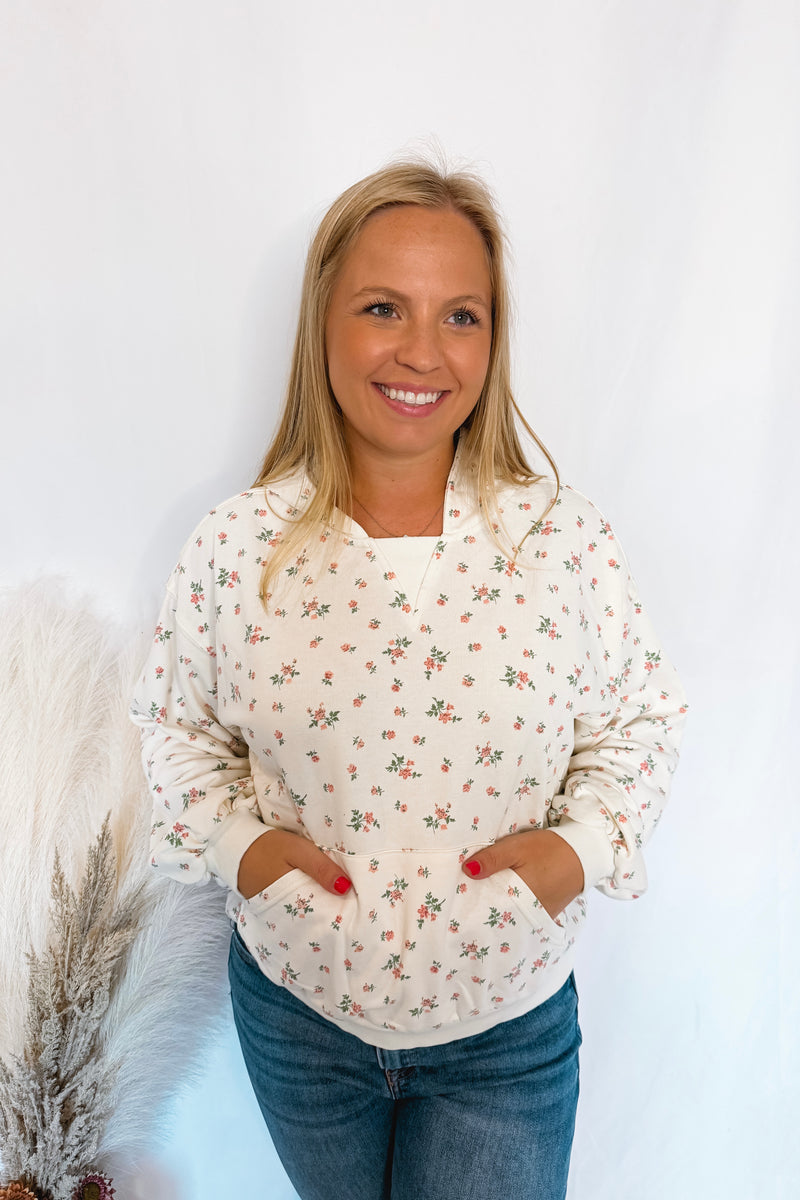 Cozy Embrace Floral Hoodie - Ivory