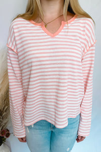 Simple Choice Split Neck Top - Pink