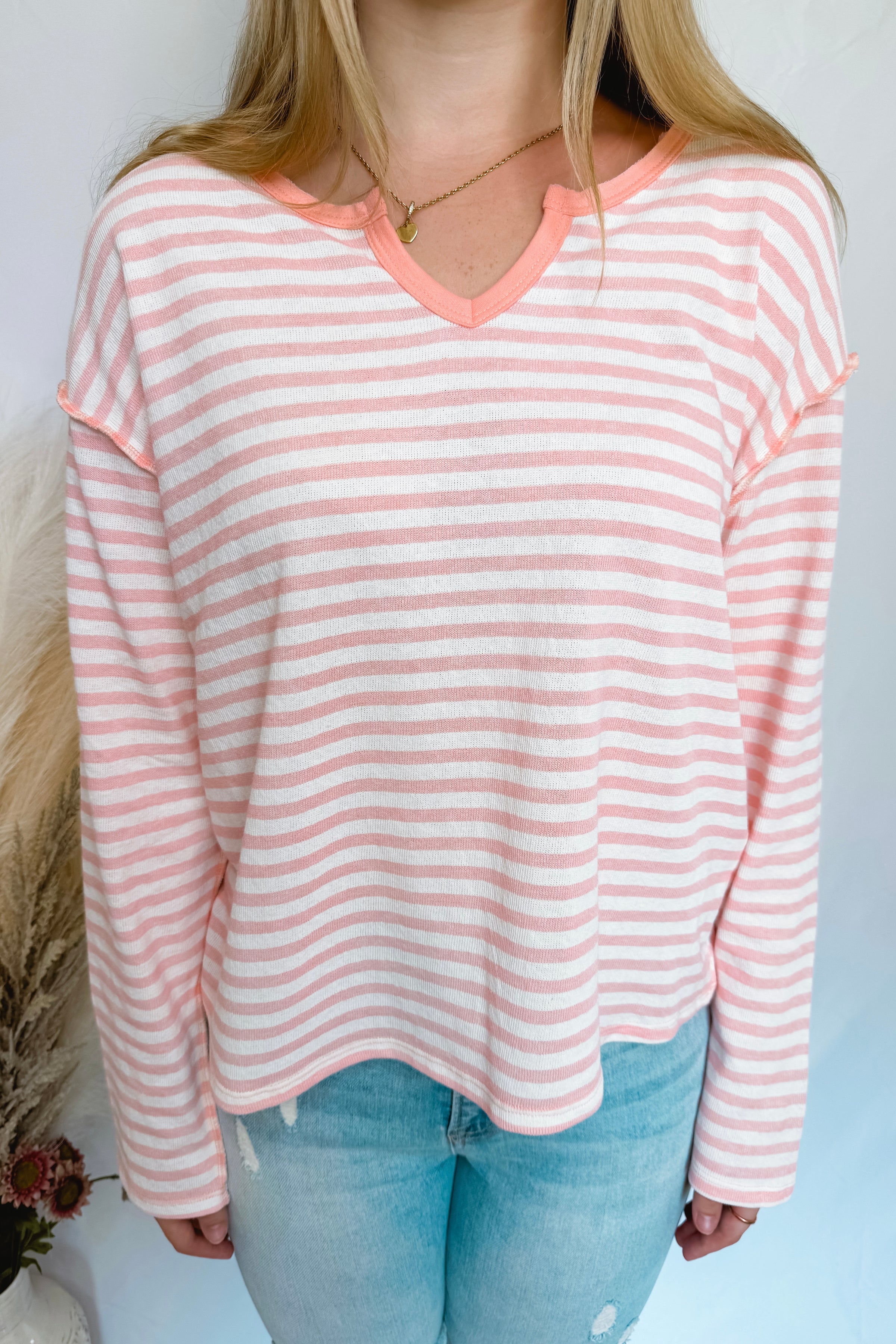 Simple Choice Split Neck Top - Pink