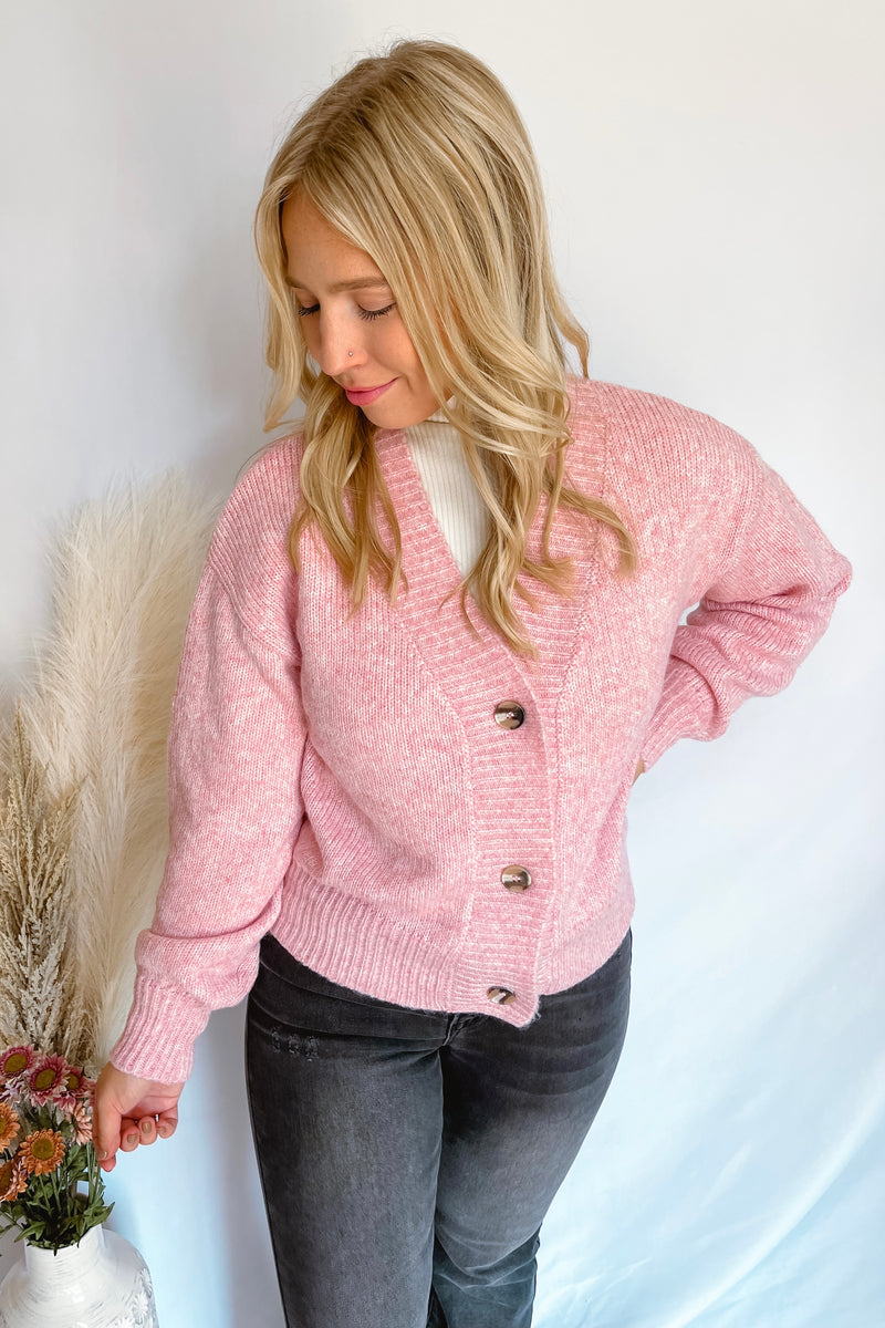 Cozy Love Knit Button Cardigan - Pink