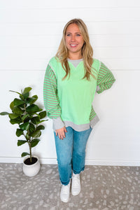 Weekend Away Oversized Striped Top - Mint/Grey