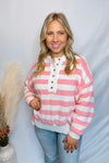 The Lover Striped Henley Sweater - Pink