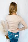 Courtney Notched V-Neck Long Sleeve Top - Oatmeal