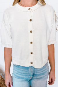 Simple Staple Button Down Knit Top - Cream