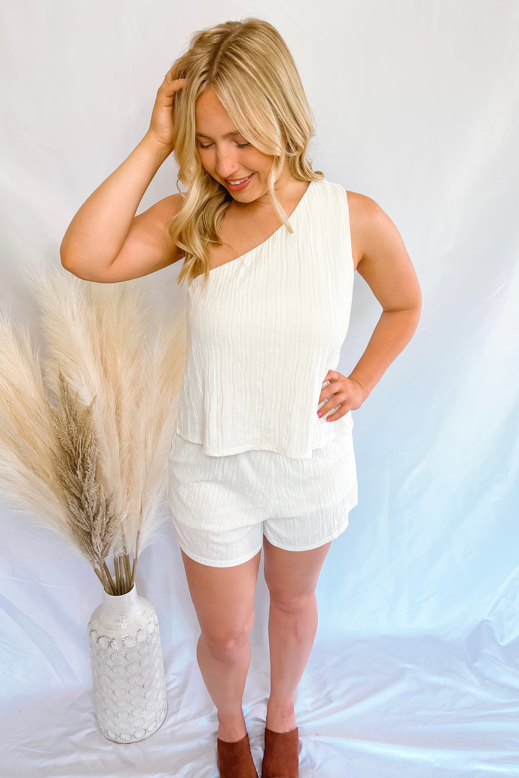 Be Mine Cream One-Shoulder Romper