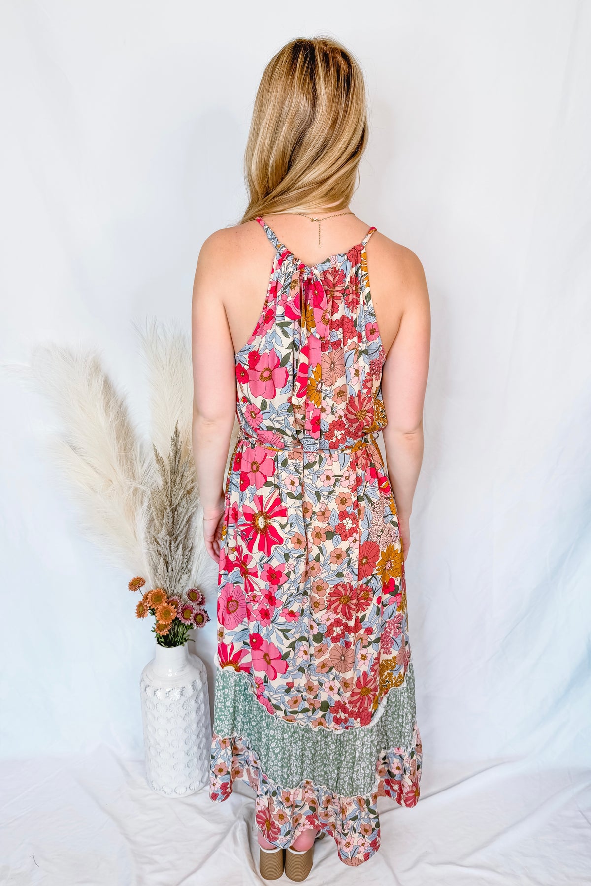 Close To Me Floral Halter Dress - Rose/Sage