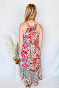 Close To Me Floral Halter Dress - Rose/Sage
