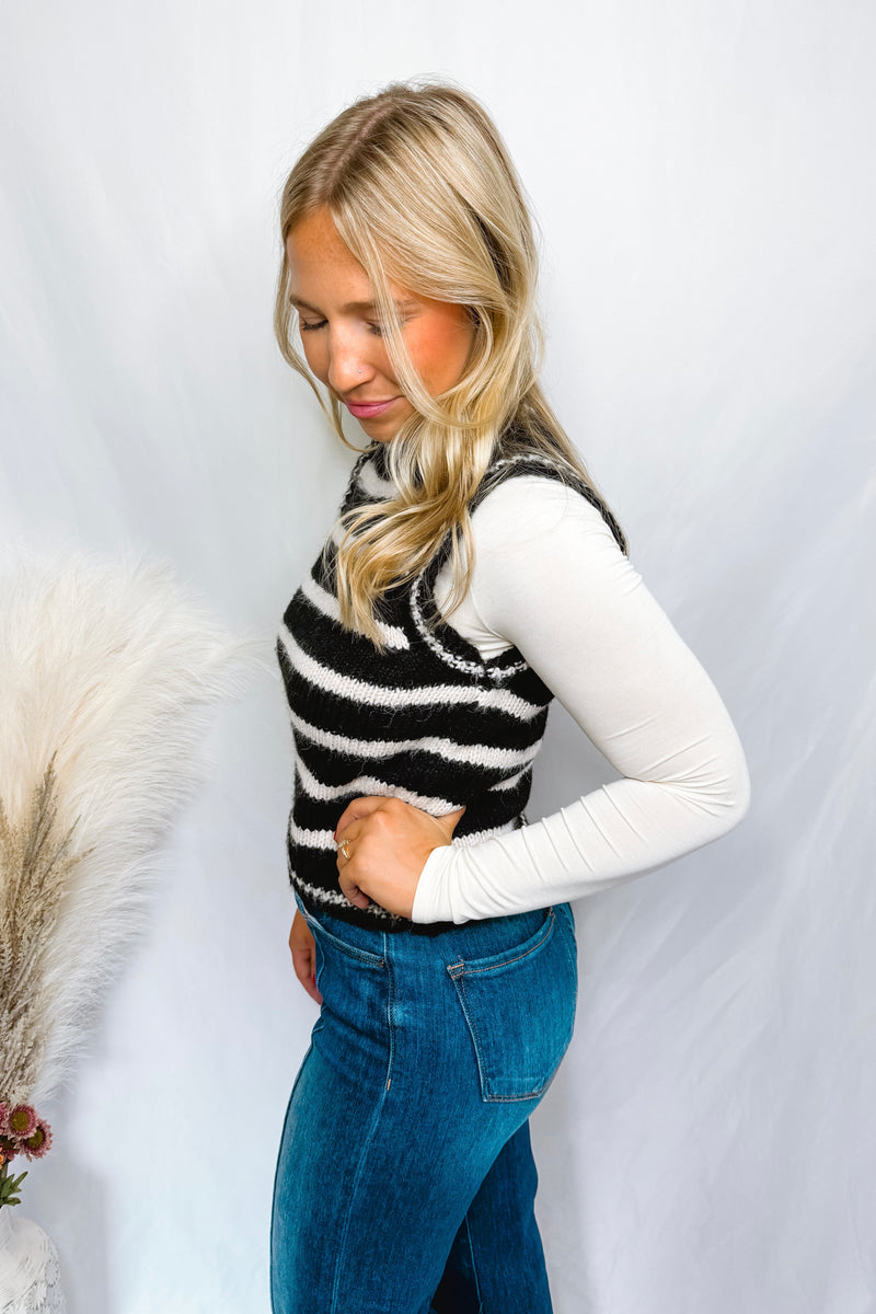 Happy Times Striped Sweater Vest - Black/Ivory