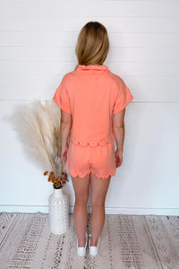 Sunny Disposition Scalloped Top and Short Set - Coral