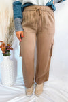 Weekend Vibe Drawstring Wide Leg Cargo Pants - Hazelnut