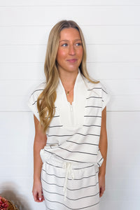 Sporty Days Scuba Stripe Luxe V-Neck Sleeveless Top - Cream/Black