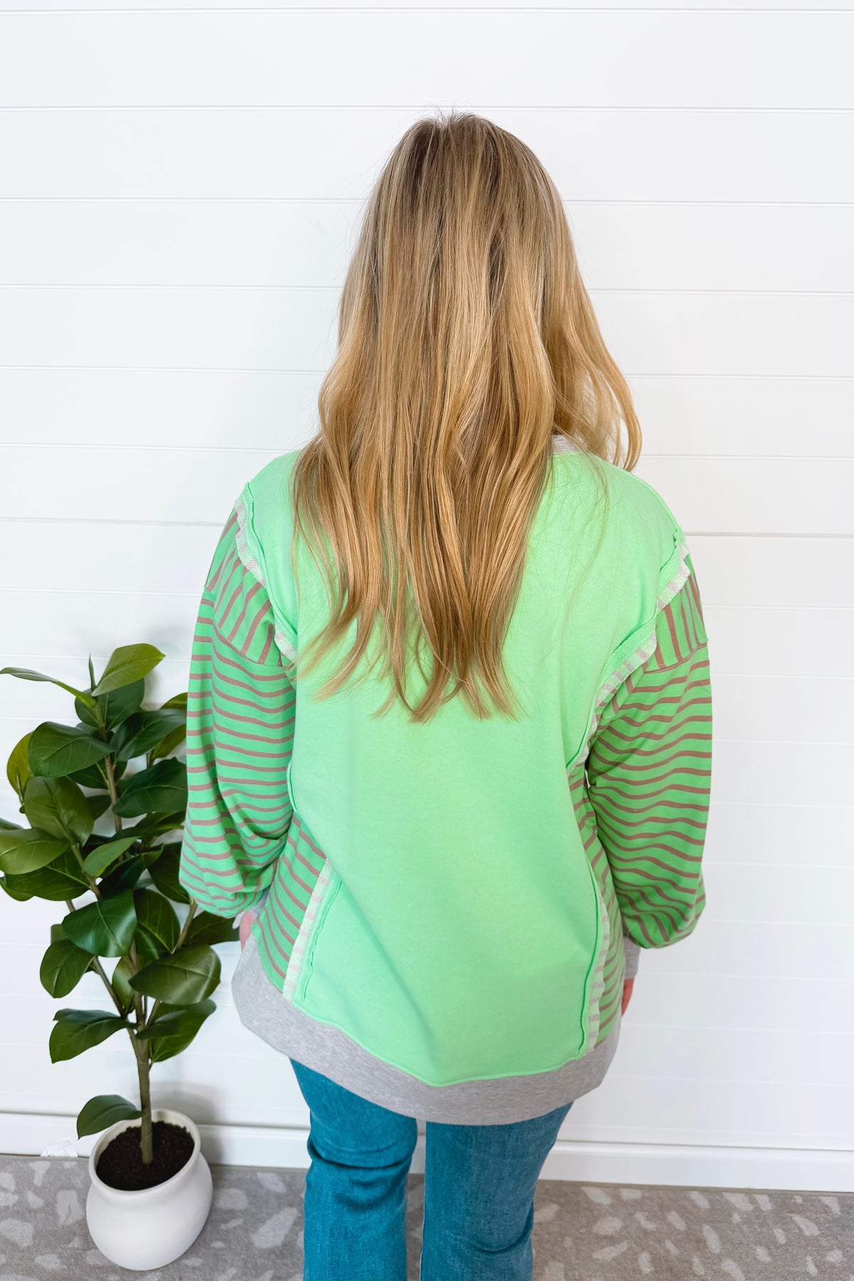 Weekend Away Oversized Striped Top - Mint/Grey