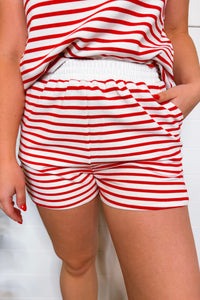 Firecracker Striped Contrast Shorts - White/Red