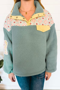 Cozy In Love Sherpa Quarter Snap Pullover - Sage