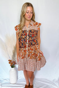 Feeling Fall Button Down Tiered Mini Dress - Orange Multi