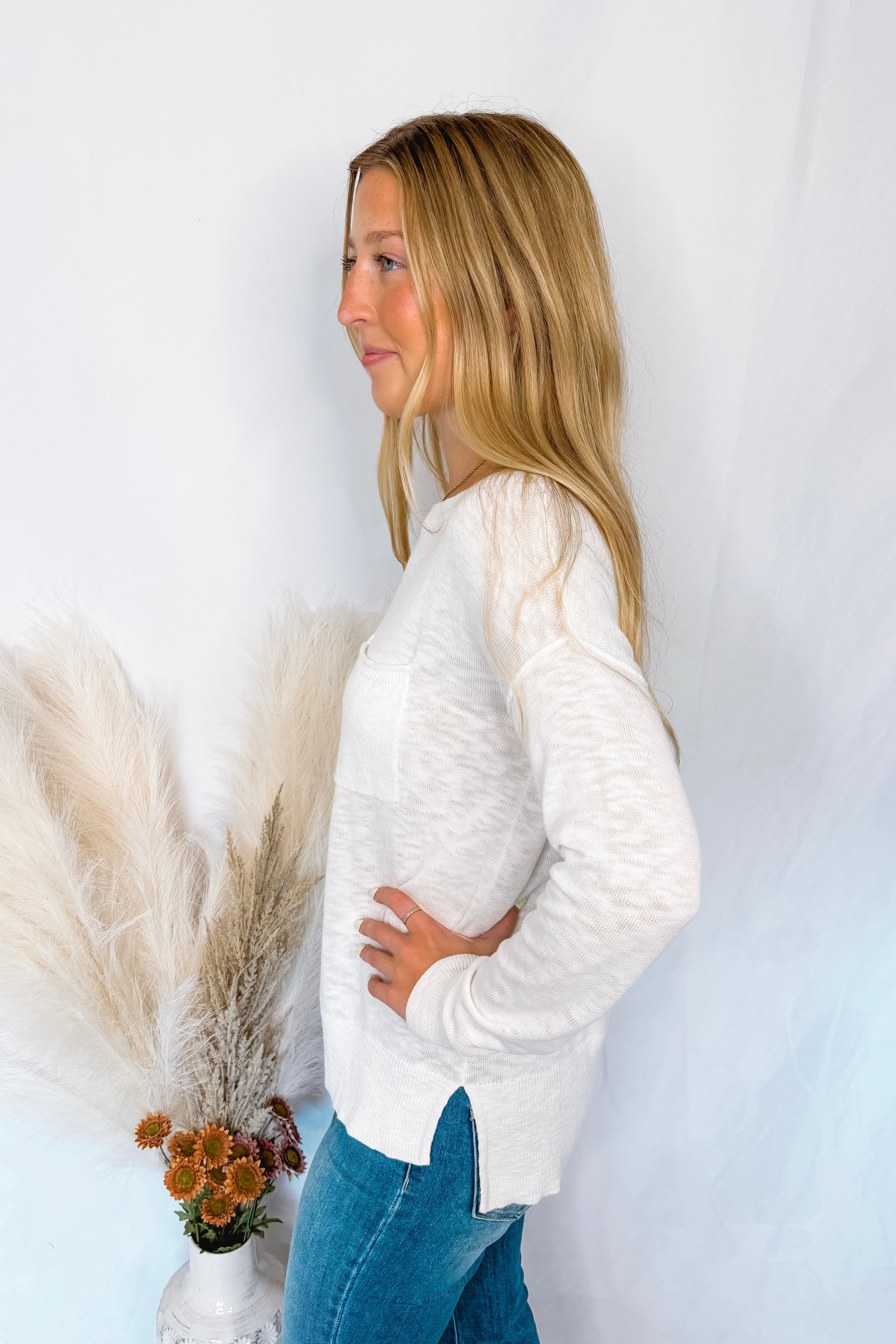 Cooler Nights Lightweight Knit Sweater - White