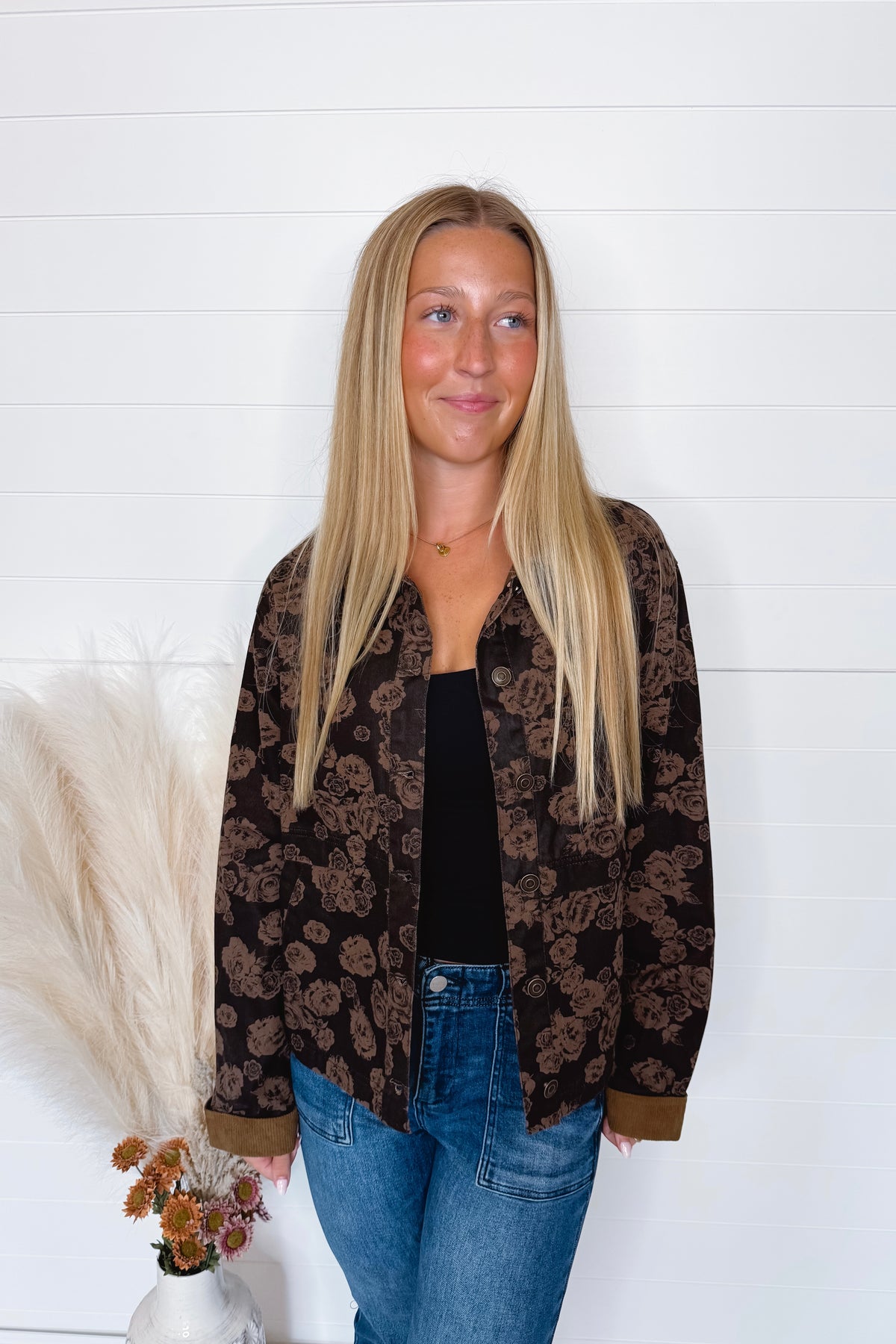 Warm Blooms Floral Denim Jacket - Brown