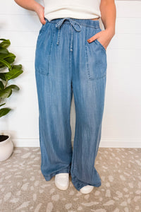 The Quinn Wide Leg Chambray Pants - Medium