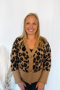 Meet For Lunch Leopard Button Cardigan - Caramel