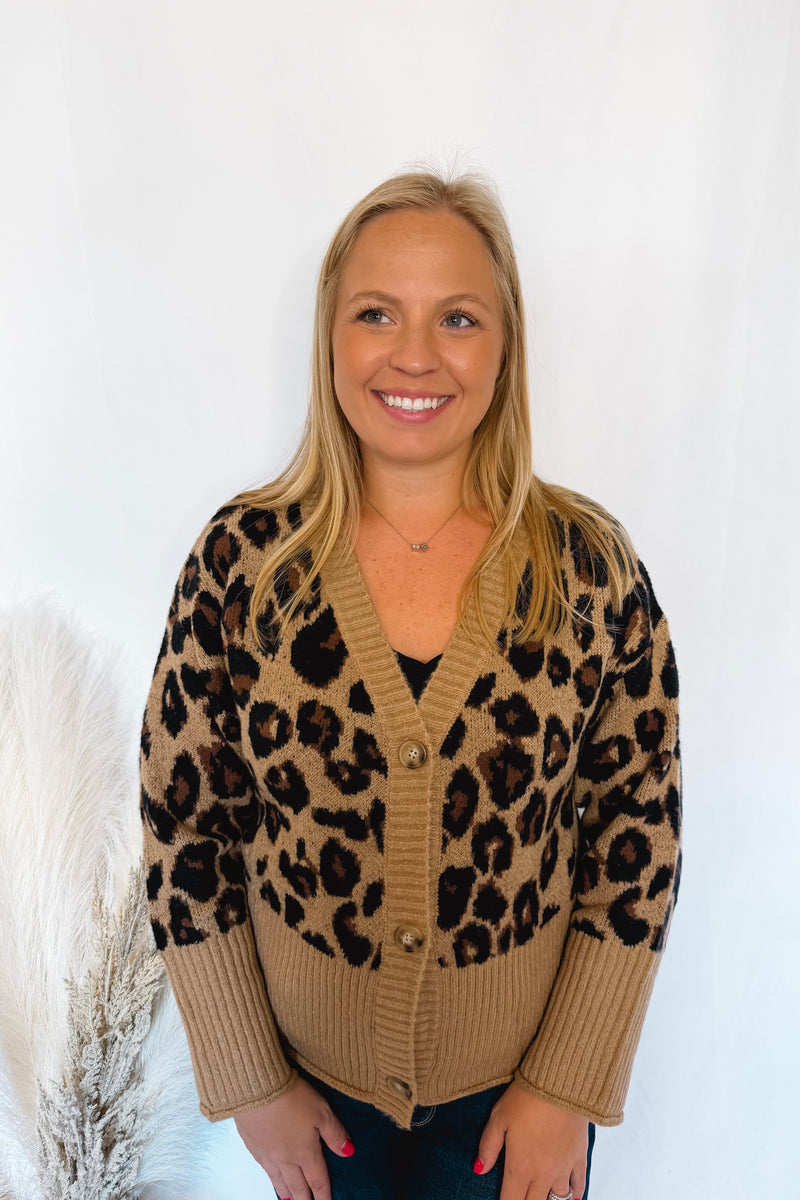 Meet For Lunch Leopard Button Cardigan - Caramel