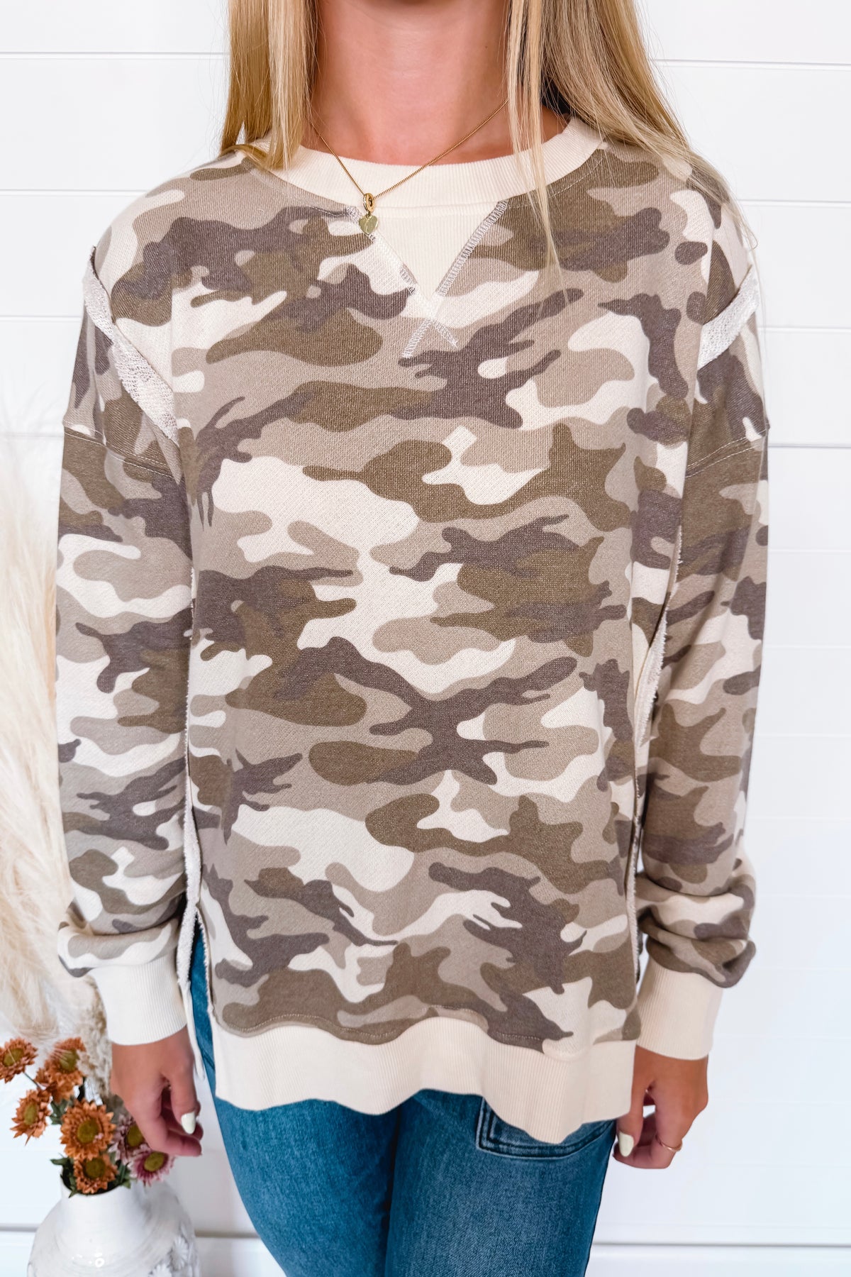 On The Go Camo Oversized Pullover - Natural