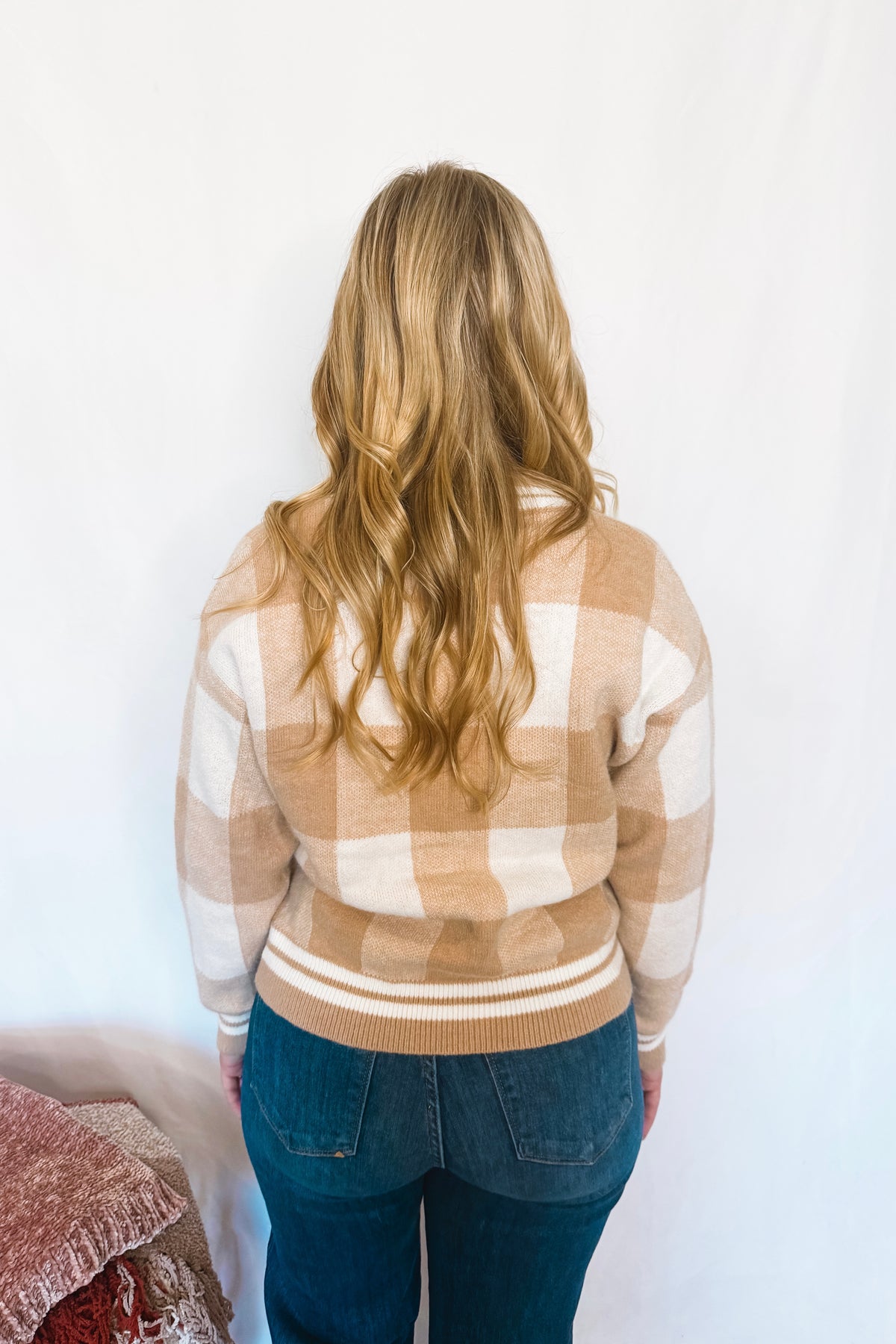 Honey Love Checkered Button Cardigan - Tan