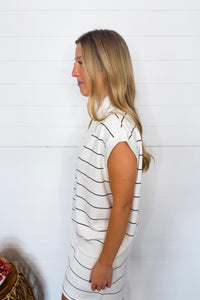 Sporty Days Scuba Stripe Luxe V-Neck Sleeveless Top - Cream/Black