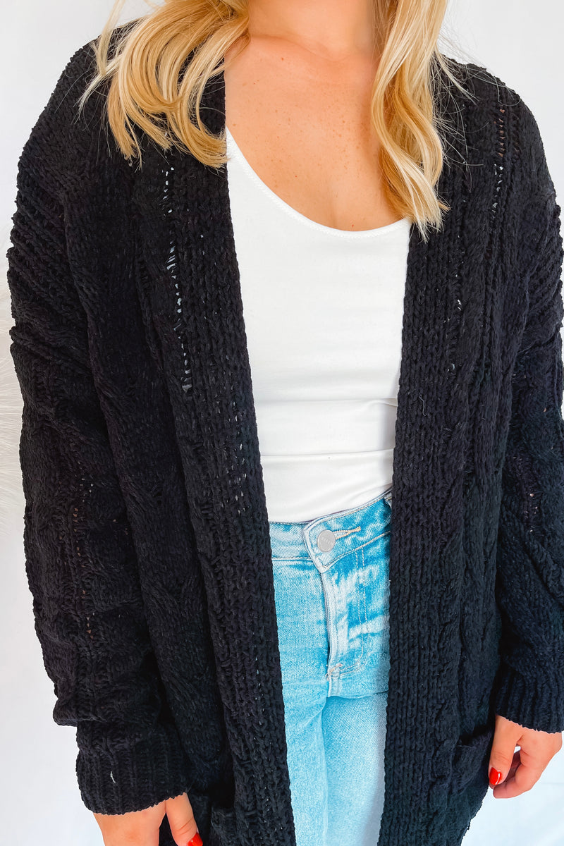 Layers Of Love Cable Knit Cardigan - Black