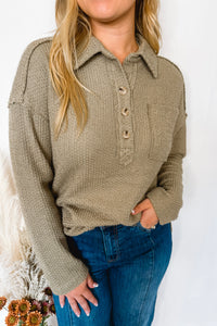 Positive Energy Henley Top - Olive