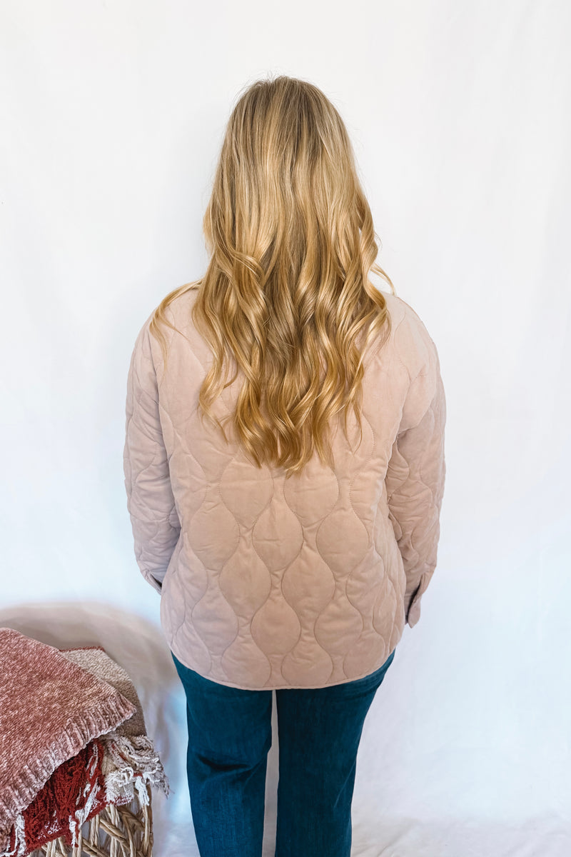 Uptown Charm Quilted Quarter Zip Pullover - Taupe