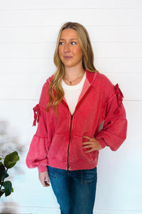 Love Me Tender Oversized Zip Up Hoodie - Faded Red