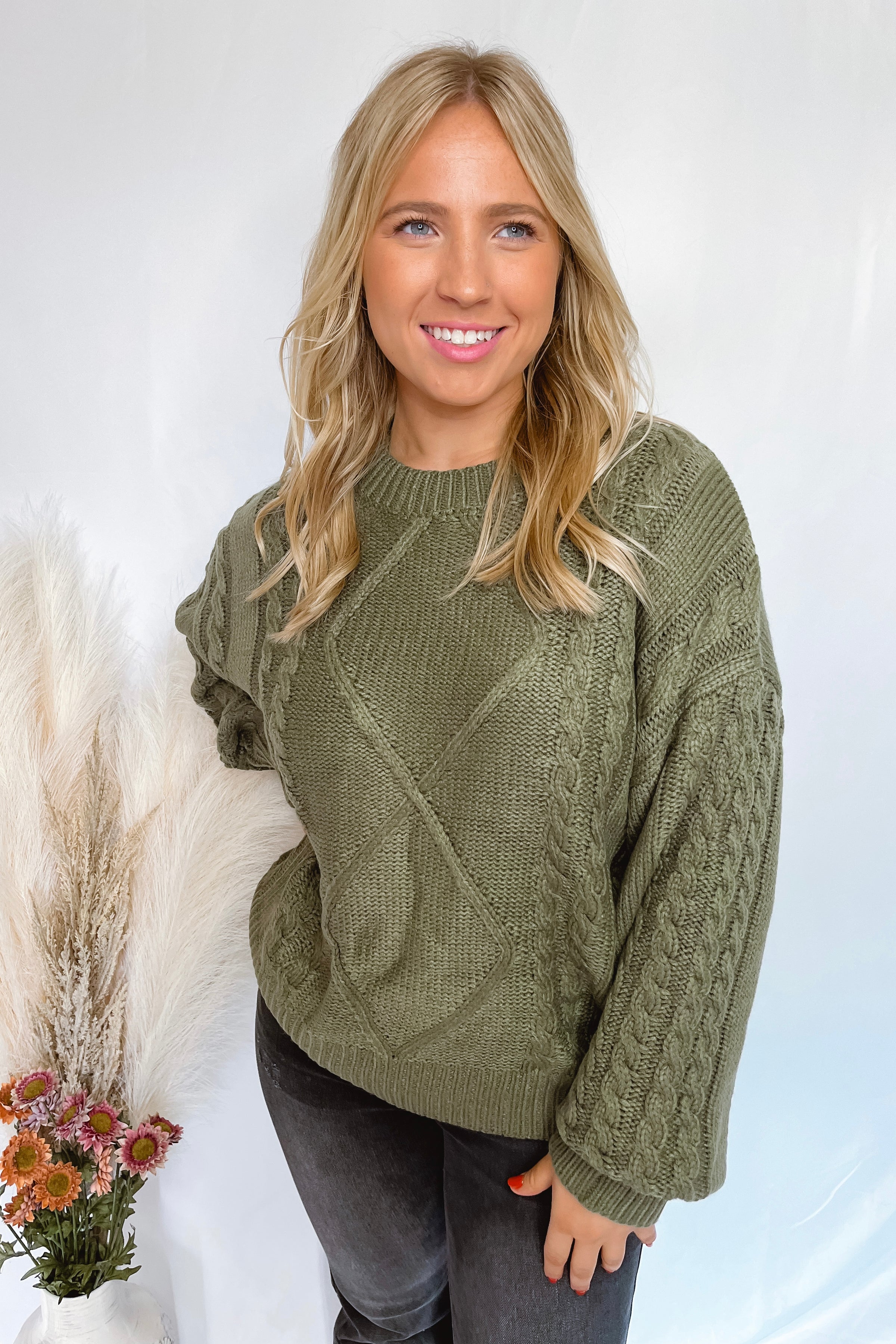 Caffeine Crush Cable Knit Sweater - Olive