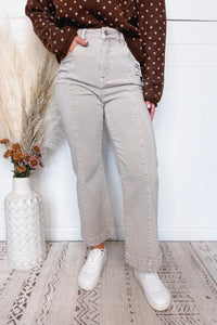 Sophie High Rise Wide Leg Risen Jeans - Almond