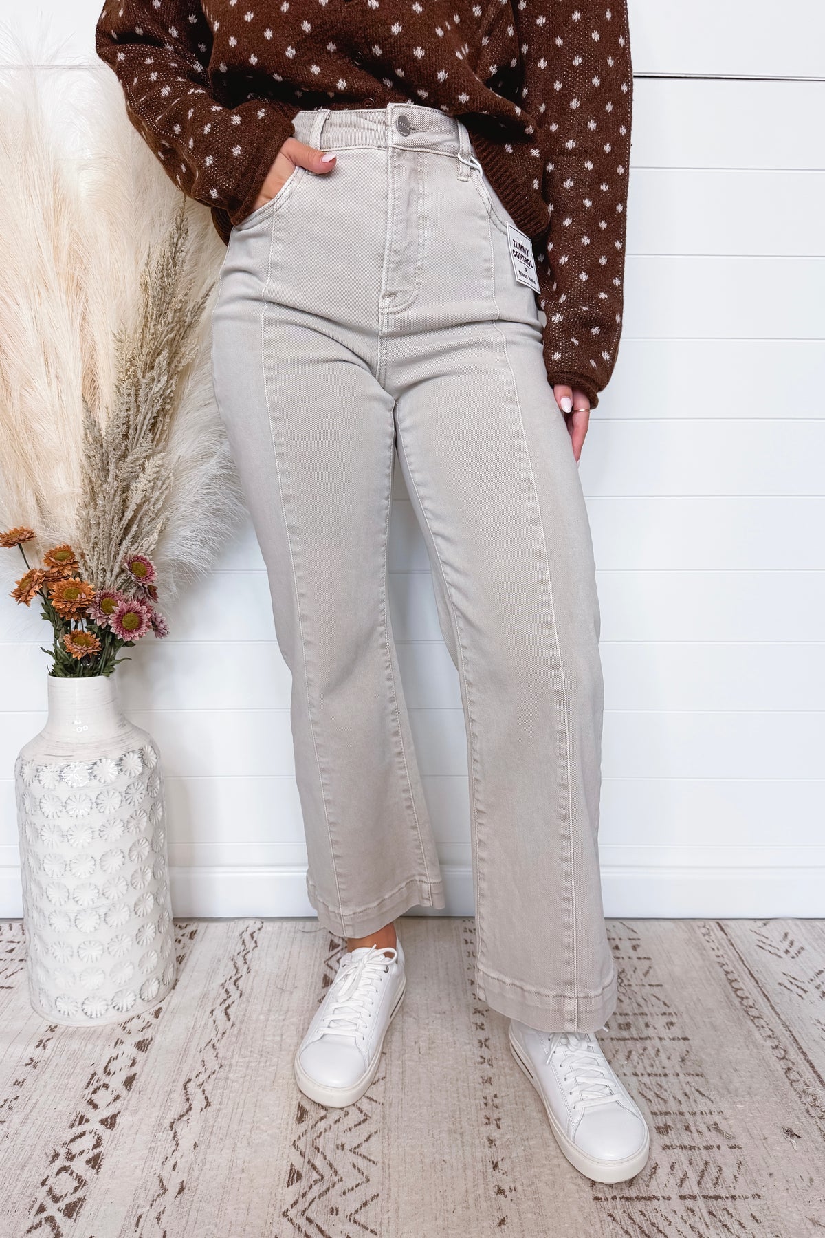 Sophie High Rise Wide Leg Risen Jeans - Almond