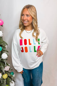 Holly Jolly Crew Neck Pullover- White