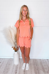 Sunny Disposition Scalloped Top and Short Set - Coral