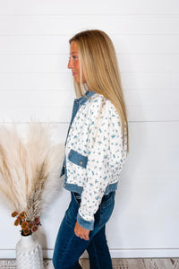 Sweet Garden Quilted Floral Jacket - Ivory/Blue
