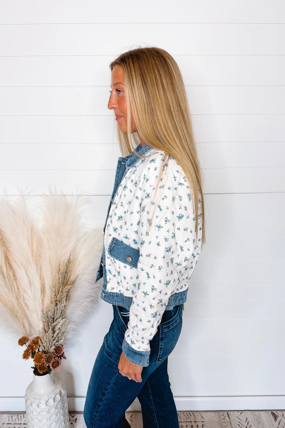 Sweet Garden Quilted Floral Jacket - Ivory/Blue