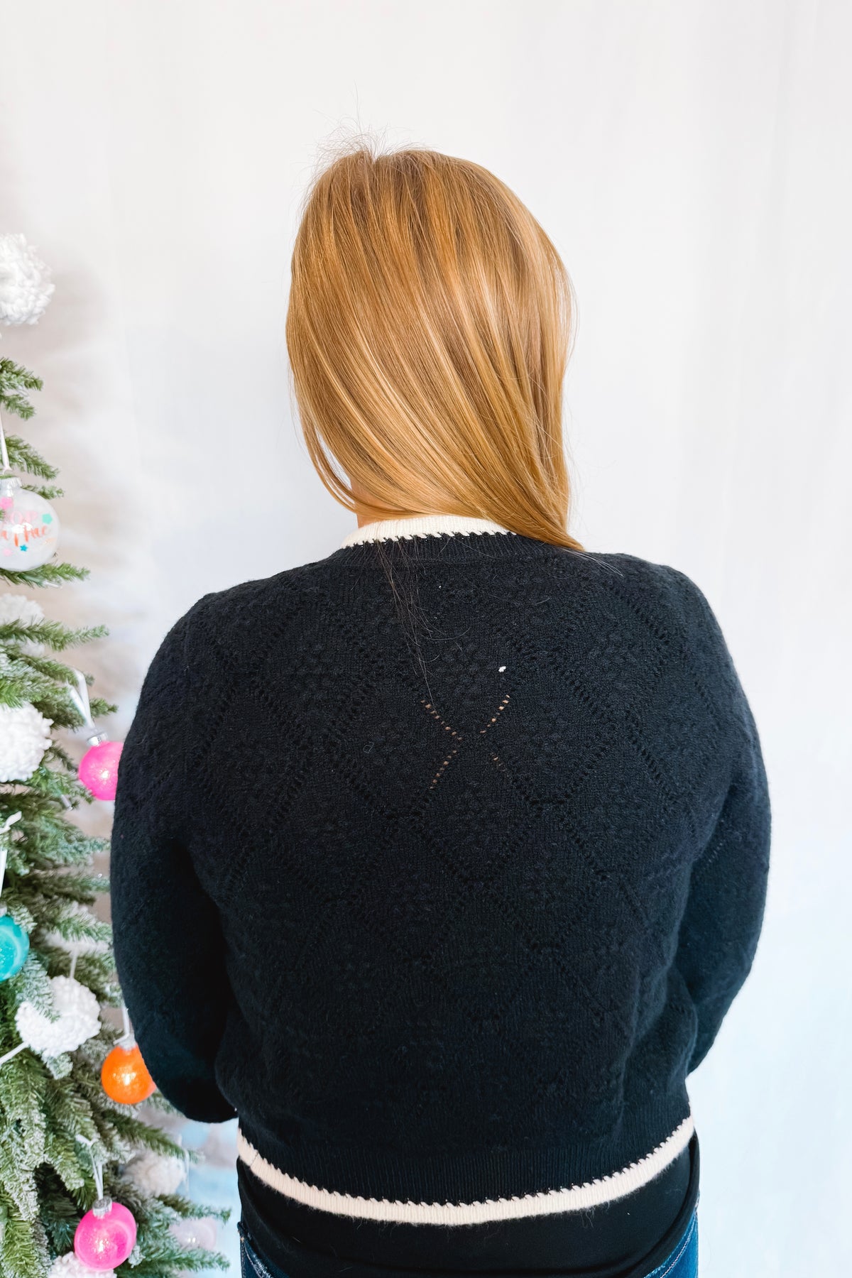 Holiday Cutie Ribbon Tie Sweater - Black