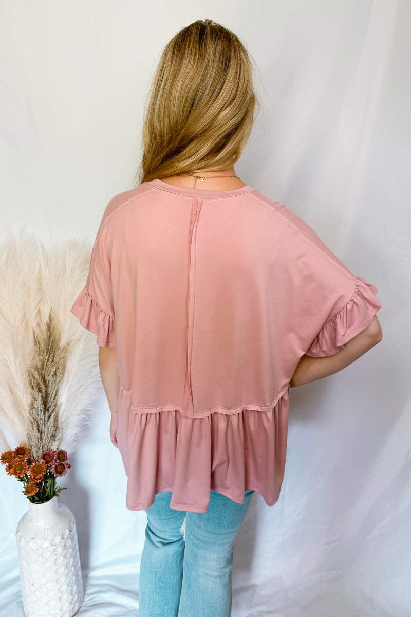 Sunset Views Ruffle Babydoll Top - Rose