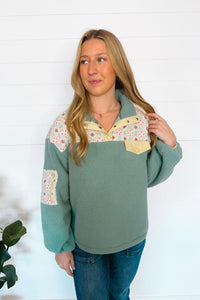 Cozy In Love Sherpa Quarter Snap Pullover - Sage