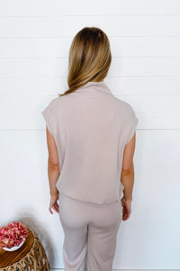 First Class Scuba Luxe V-Neck Sleeveless Top - Mocha Cream