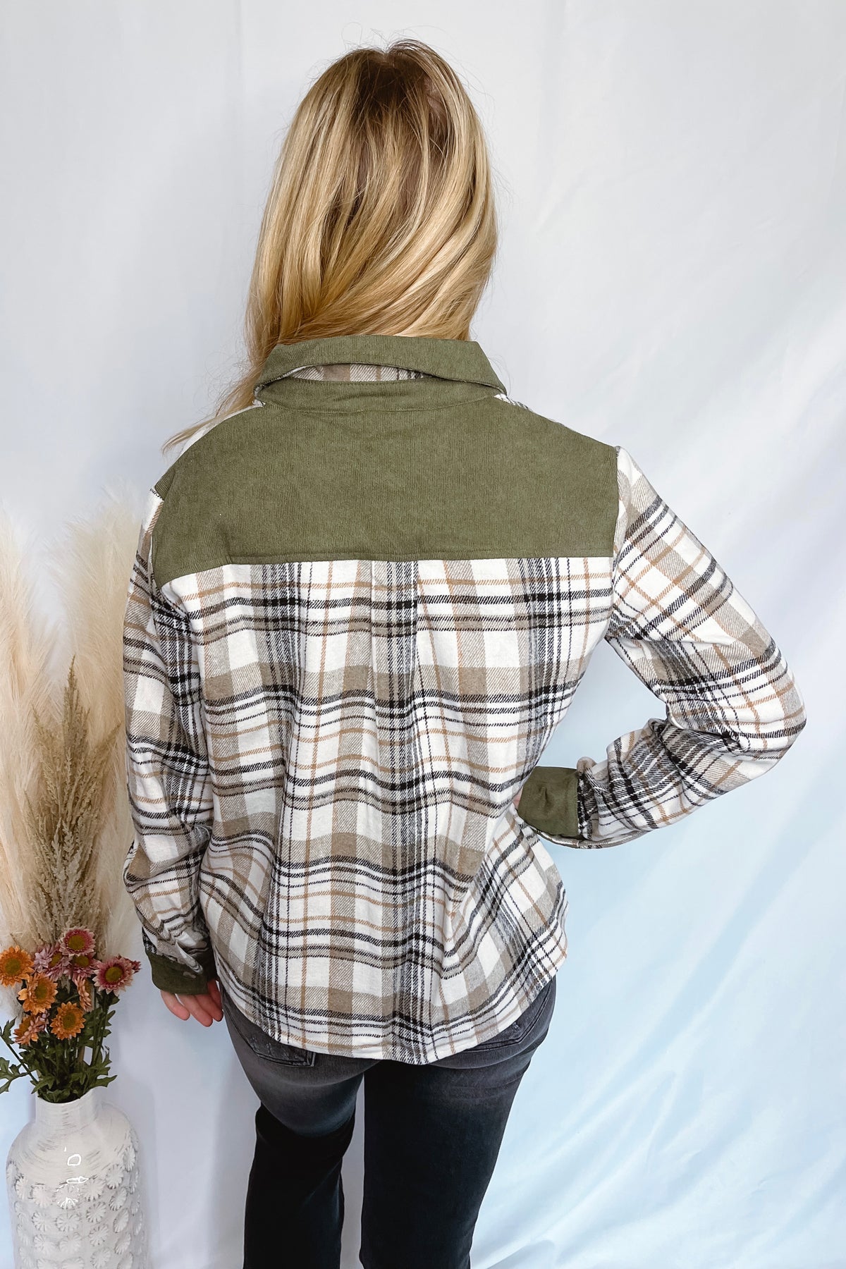 Close To Home Plaid Flannel Shacket - Taupe/Olive