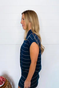 Sporty Days Scuba Stripe Luxe V-Neck Sleeveless Top - Navy/Ivory
